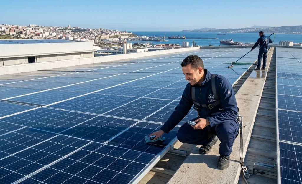 Nettoyage des panneaux solaires pour entreprise à Tanger Maroc.