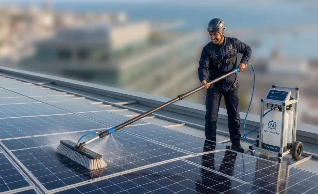 Matériel utilisé pour le nettoyage des panneaux solaires à Tanger.