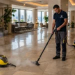 Nettoyage des sols à la vapeur dans un hôtel à Tanger