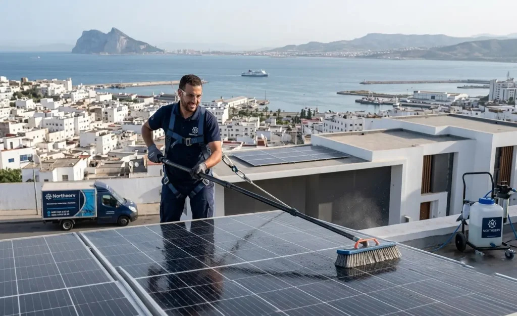 Nettoyage des panneaux solaires à Tanger Maroc par un professionnel.