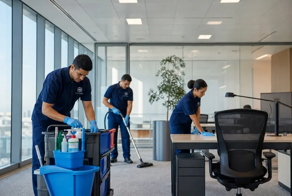Société de nettoyage préparant une intervention dans une entreprise à Tanger.