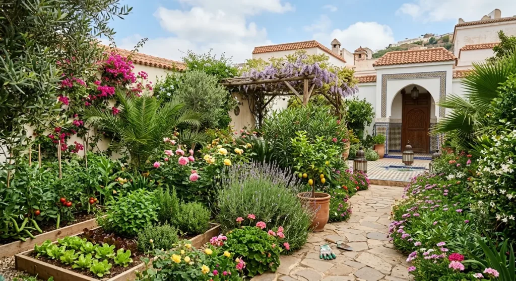 Jardin résidentiel avec végétation méditerranéenne