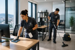 Équipe Northserv de nettoyage professionnel dans un bureau à Tanger
