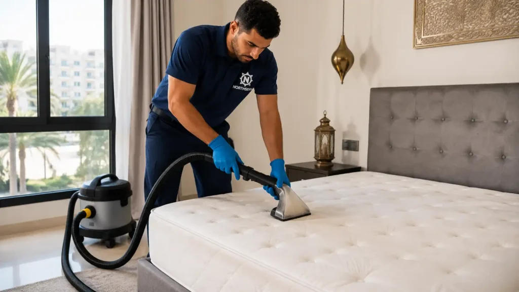 Technicien professionnel manipulant une machine nettoyage matelas pour un soin en profondeur.