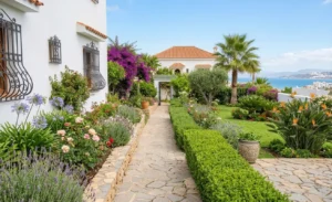 Jardin de villa parfaitement entretenu à Tanger avec vue sur mer