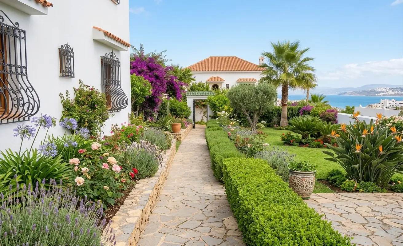 Jardin de villa parfaitement entretenu à Tanger avec vue sur mer