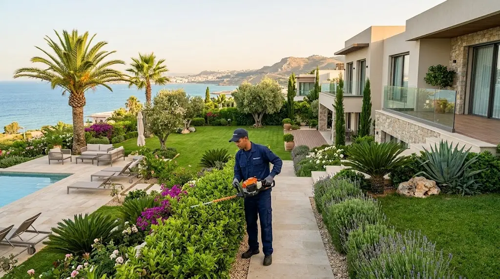 Jardinier professionnel entretenant un jardin à Tanger