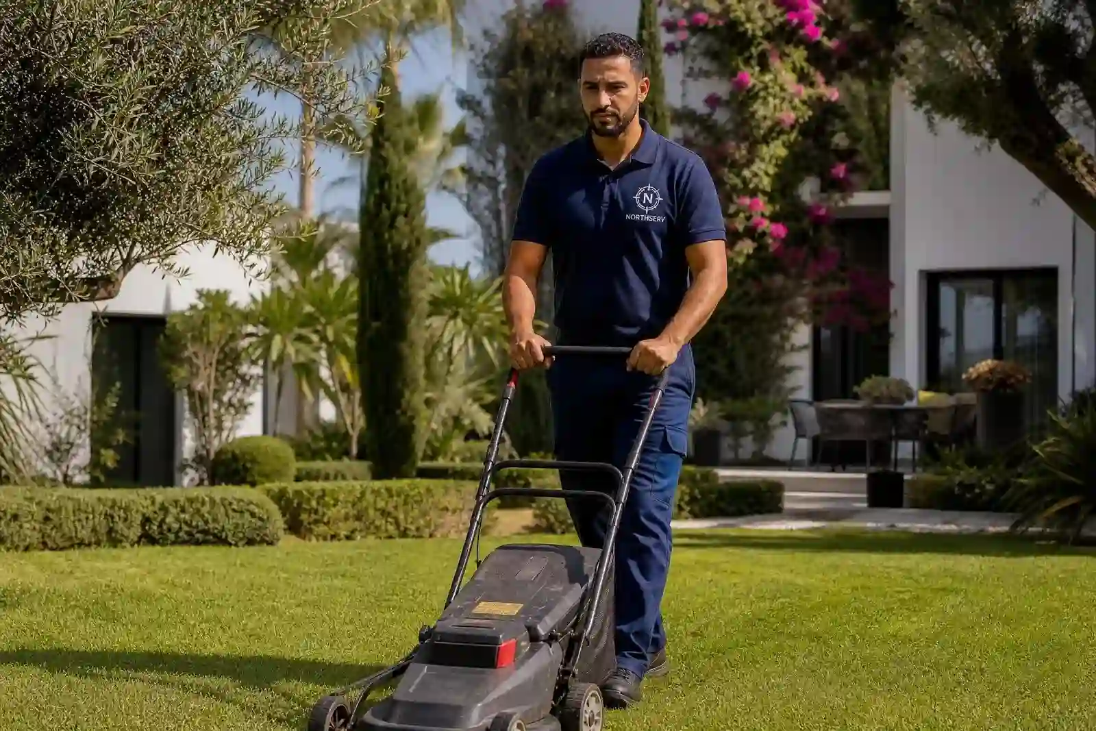 Jardinier professionnel réalisant l’entretien d’un espace vert à Tanger