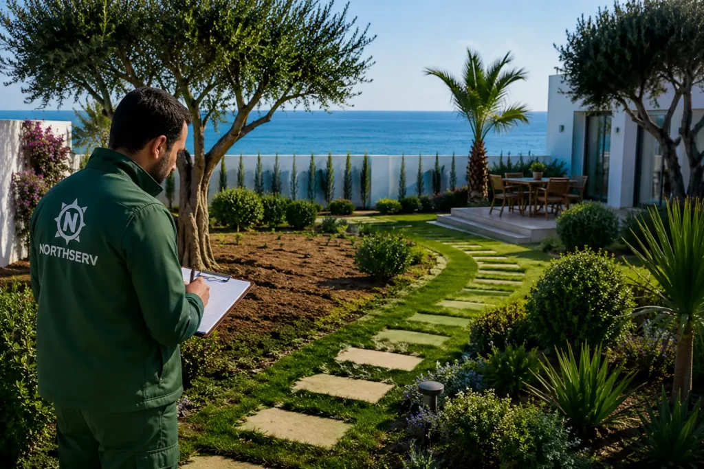 Professionnel observant le terrain avant un aménagement de jardin à Tanger